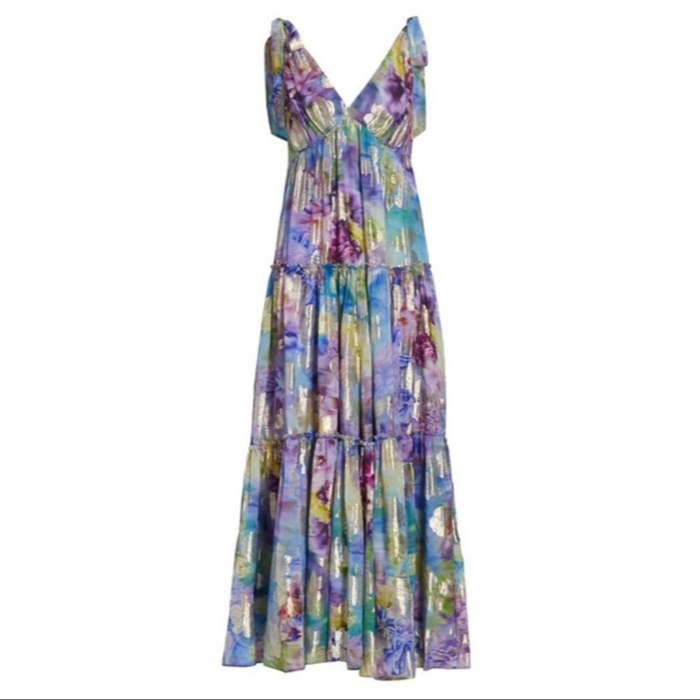 NWT Marchesa Notte Metallic Tie Shoulder Dress